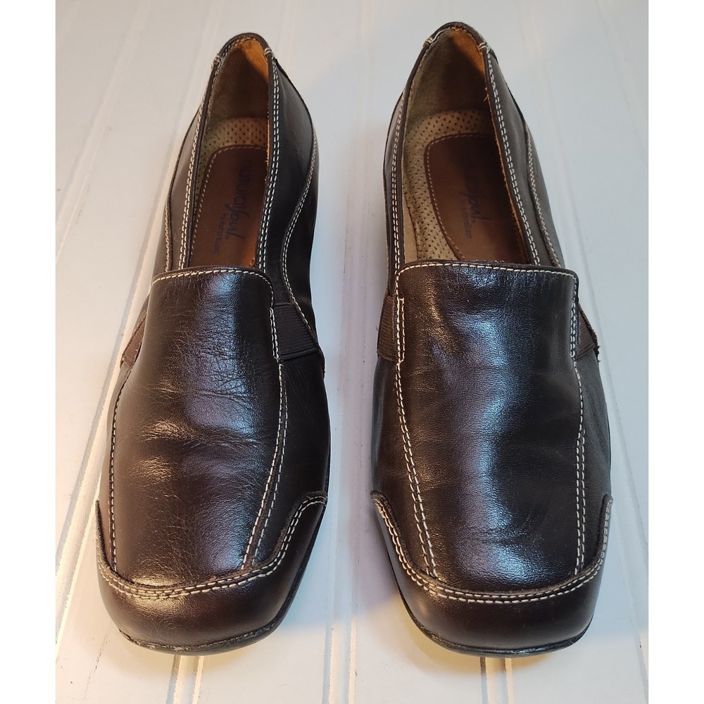 Natural Soul by Naturalizer Womens Dark Brown Leather Loafers 7.5 Wide Slip On